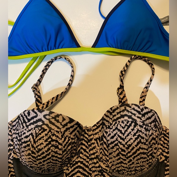 BIKINI TOP BUNDLE Small-Medium Aerie Old Navy Heat Break Mesh Pink Blue Striped - Picture 1 of 13